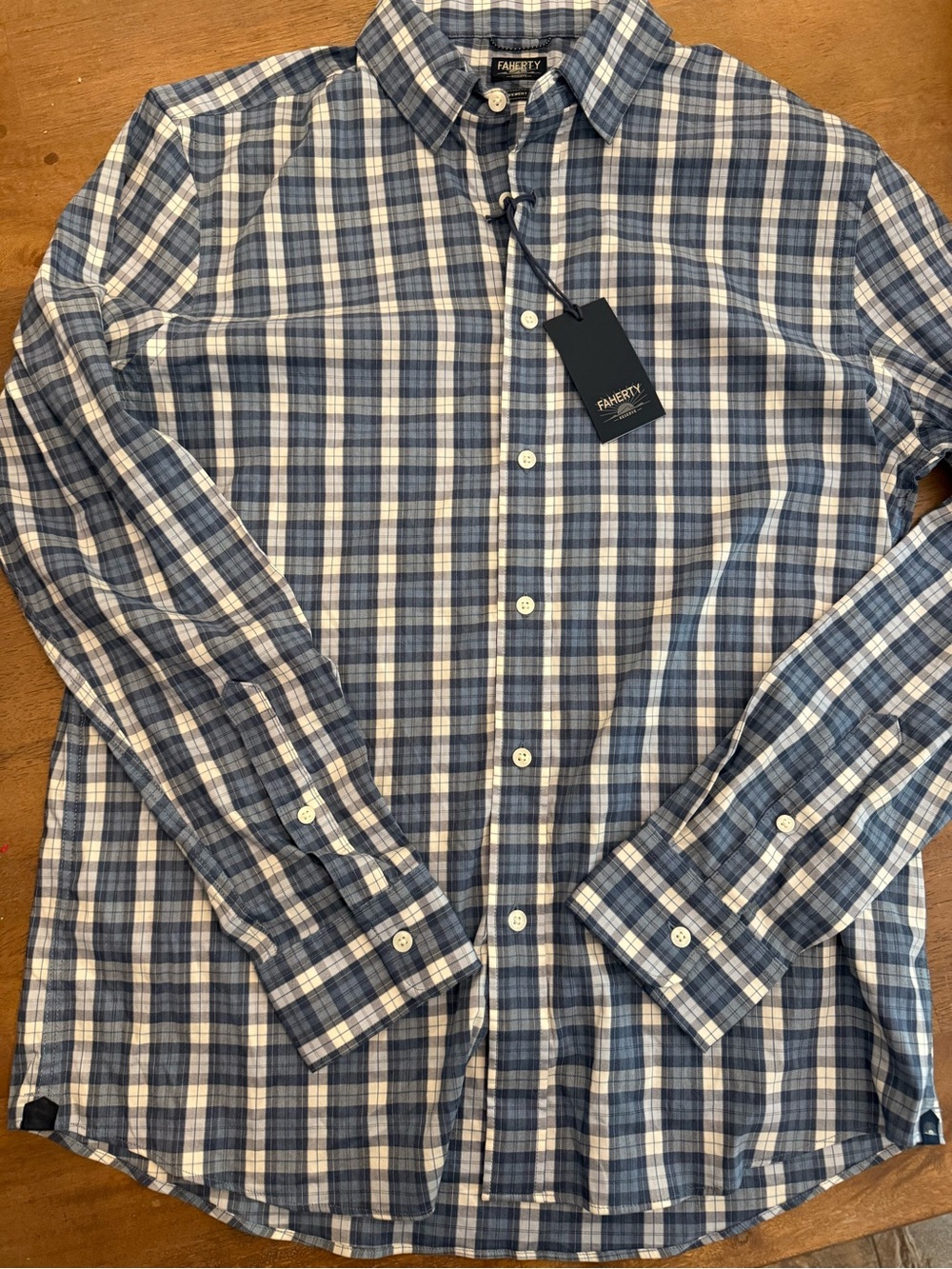 NEW Faherty Blue Plaid Button-Down Shirt